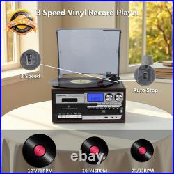 All in One Vinyl Record Player 3 Speed Bluetooth CD Cassette FM AM Radio