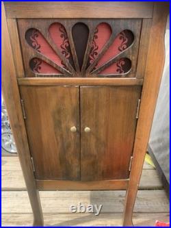 Americola Hand-Crank Cabinet Phonograph Record Player with Doors, Red Grille