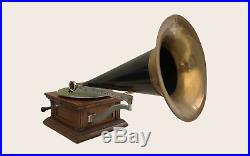 Antique 1906 Sears Harvard Phonograph Record Player Horn Gramophone Works Wind U
