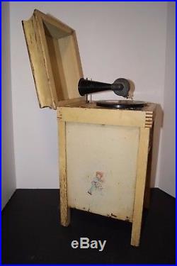 Antique Childs Hand Crank Phonograph Record Player In Working Condition