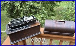 Antique Edison Long Case Model Home Cylinder Record Player Oak Phonograph