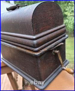 Antique Edison Long Case Model Home Cylinder Record Player Oak Phonograph