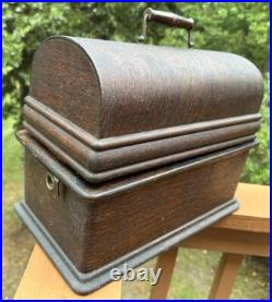Antique Edison Long Case Model Home Cylinder Record Player Oak Phonograph