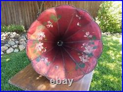 Antique Edison Phonograph Record Player Horn Red Hand Painted Pink Roses 1800's