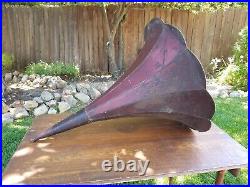 Antique Edison Phonograph Record Player Horn Red Hand Painted Pink Roses 1800's