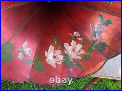 Antique Edison Phonograph Record Player Horn Red Hand Painted Pink Roses 1800's