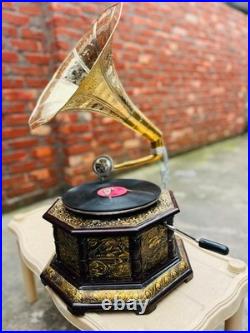 Antique Fully Functional Wind-Up Gramophone Phonograph Record Player Vintage