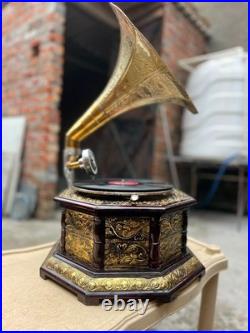 Antique Fully Functional Wind-Up Gramophone Phonograph Record Player Vintage