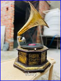 Antique Fully Functional Wind-Up Gramophone Phonograph Record Player Vintage