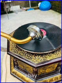 Antique Fully Functional Wind-Up Gramophone Phonograph Record Player Vintage