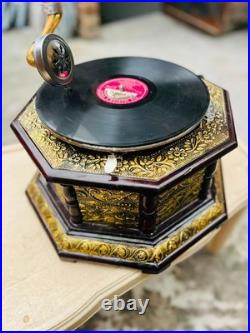 Antique Fully Functional Wind-Up Gramophone Phonograph Record Player Vintage