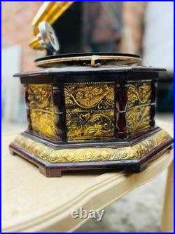 Antique Fully Functional Wind-Up Gramophone Phonograph Record Player Vintage