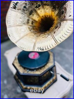 Antique Fully Functional Wind-Up Gramophone Phonograph Record Player Vintage