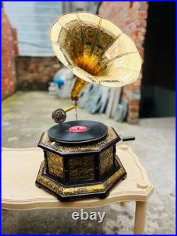 Antique Fully Functional Wind-Up Gramophone Phonograph Record Player Vintage