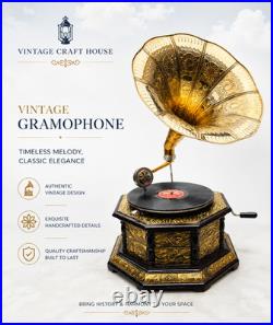 Antique Fully Functional Wind-Up Gramophone Phonograph Record Player Vintage