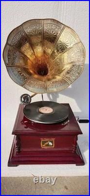 Antique Gramophone Fully Functional Working Phonograph Wind-Up Record Player Vin Antique Gramophone Fully Functional Working Phonograph Wind-Up Record Player Vin