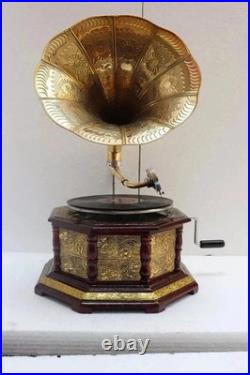 Antique Gramophone Fully Functional Working Phonograph Wind-Up Record Player Vin Antique Gramophone Fully Functional Working Phonograph Wind-Up Record Player Vin