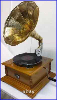 Antique Gramophone, Fully Functional Working Phonograph, win-up record player Antique Gramophone, Fully Functional Working Phonograph, win-up record player