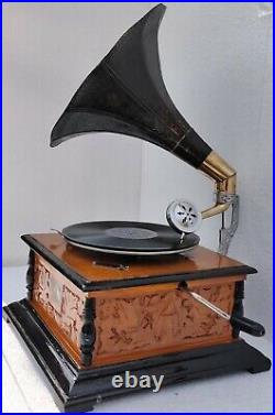 Antique Gramophone Fully Working Phonograph, win-up record player Phonograph