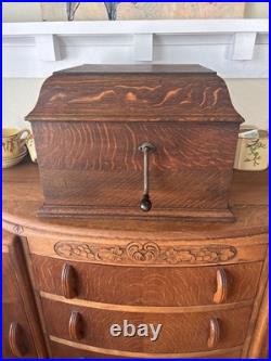 Antique Oak Hand Crank Phonograph Cabinet Record Player with Turntable