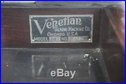 Antique Rare The Venetian Talking Machine Crank Arm Record Player wooden Cabinet