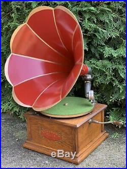 Antique STANDARD MODEL A DISC Columbia PHONOGRAPH Record Player Red Or Blue Hor
