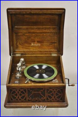 Antique Sonora Victorian Quartersawn Oak Tabletop Phonograph Record Player