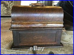 Antique THOMAS A EDISON TRIUMPH CYLINDER RECORD Player with 12 Panel TRIUMPH HORN