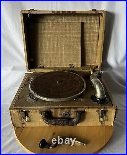 Antique VICTROLA Portable SUITCASE Phonograph RARE COLOR Crank Record Player