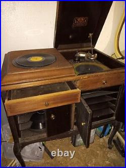 Antique Victrola Phonograph & Cabinet Record Player Works Great! NO Reserve