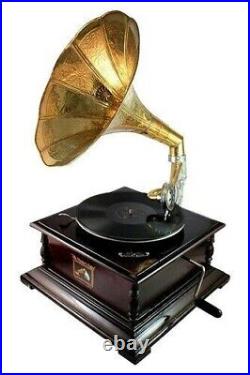 Antique Working Record Player Vintage Replic Gramophone Phonograph Vinyl Wind up