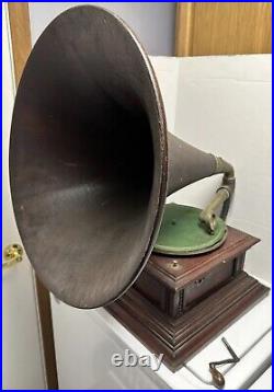 Antique ZONOPHONE Wood Horn PHONOGRAPH TURNTABLE Record Player Victor Edison Vtg