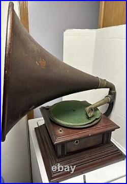 Antique ZONOPHONE Wood Horn PHONOGRAPH TURNTABLE Record Player Victor Edison Vtg