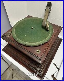 Antique ZONOPHONE Wood Horn PHONOGRAPH TURNTABLE Record Player Victor Edison Vtg