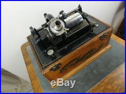 Antique patd 1888 Edison Oak Case Cylinder Record Player Phonograph WORKING