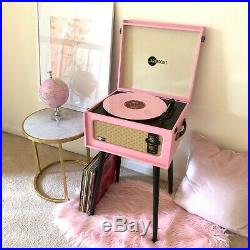 Arkrocket Bluetooth Record Player Retro turntable with removable legs / Pink