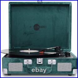 Arkrocket Curiosity Suitcase Vinyl Record Player Turntable Vintage Green Velvet