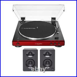 Audio Technica AT-LP60XBT Bluetooth Turntable Red with Bookshelf Speakers