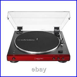 Audio Technica AT-LP60XBT Bluetooth Turntable Red with Bookshelf Speakers