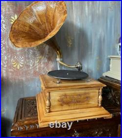 BEAUTIFUL HMV Working Embroidered Gramophone Player Phonograph Record Player