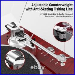 Belt Drive Turntable for Vinyl Record Player, Bluetooth Output, Built-In Phono P