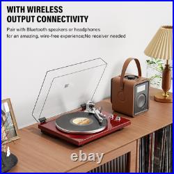 Belt Drive Turntable for Vinyl Record Player, Bluetooth Output, Built-In Phono P