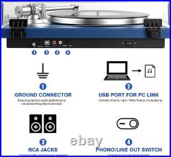 Belt Drive Turntable for Vinyl Record Player and Bluetooth Output(Blue) Built-in