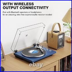 Belt Drive Turntable for Vinyl Record Player and Bluetooth Output(Blue) Built-in