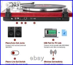 Belt Drive Turntable with Bluetooth Connectivity, Built-in Phono Pre-amp, USB Di