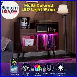 Big Record Player Stand, Record Player Table with Power Outlet and LED Light, 35