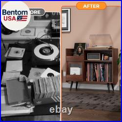 Big Record Player Stand, Record Player Table with Power Outlet and LED Light, 35
