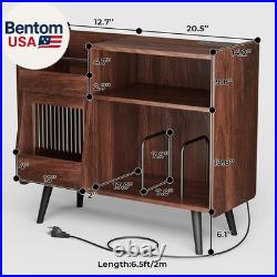 Big Record Player Stand, Record Player Table with Power Outlet and LED Light, 35