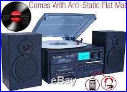 Bluetooth 3-Speed Record Player Turntable CD AM/FM Cassette USB/SD Vinyl to MP3