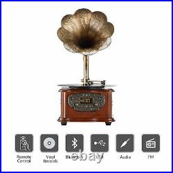 Bluetooth Belt Drive Record Player Turntable Vintage Phonograph Gramophone Horn